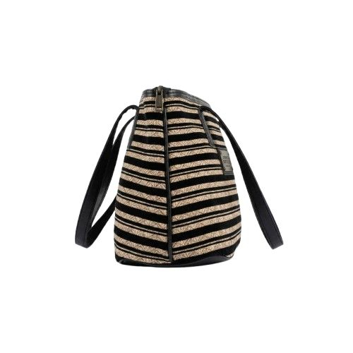 Striped Woven Tote Bag with Black Accents