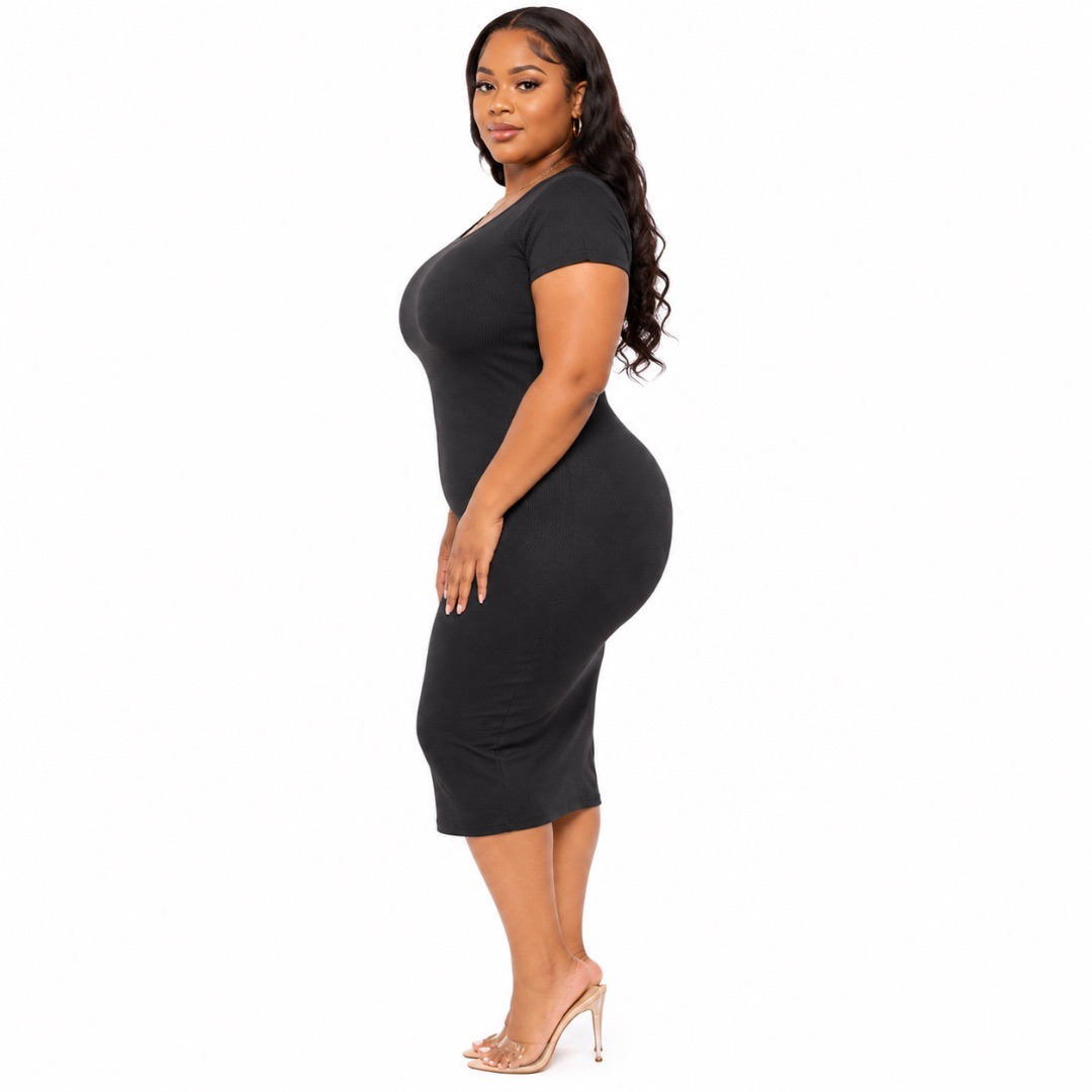 Womens Black Ribbed Bodycon Mini Dress   with Logo Print