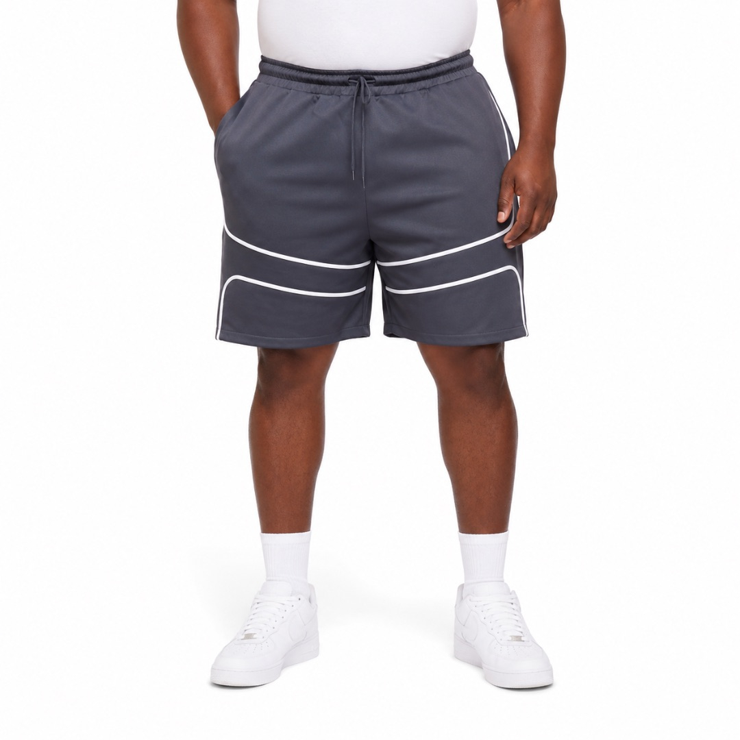 Black Athletic Drawstring Shorts  with Contrast Stripe Detail