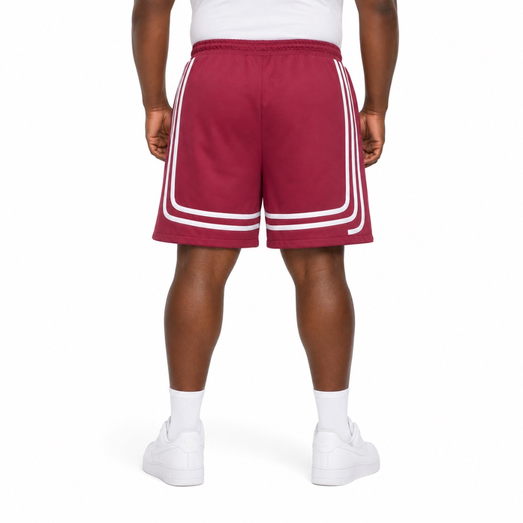Burgundy Athletic Drawstring Shorts  with Triple Side Stripes