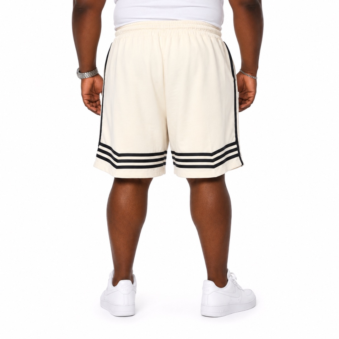 Cream Athletic Drawstring Shorts  with Contrast Stripe Detail