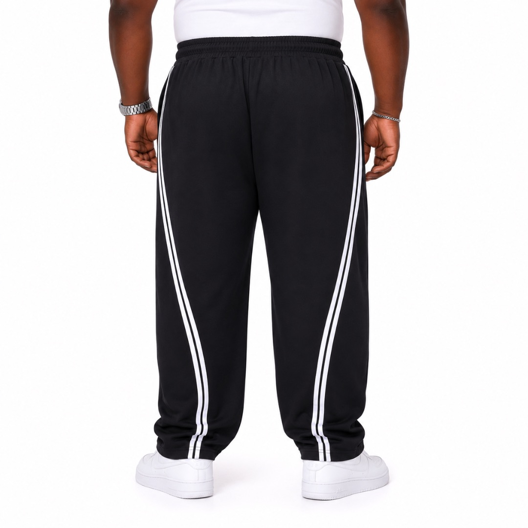 Black Wide Leg Track Pants  with Double Side Stripes