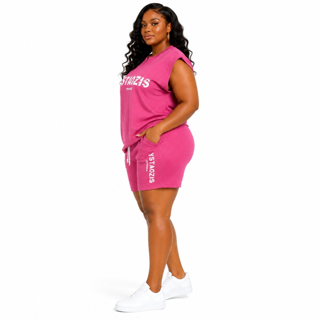 Womens Rose Pink Two Piece Graphic Lounge Shorts Set