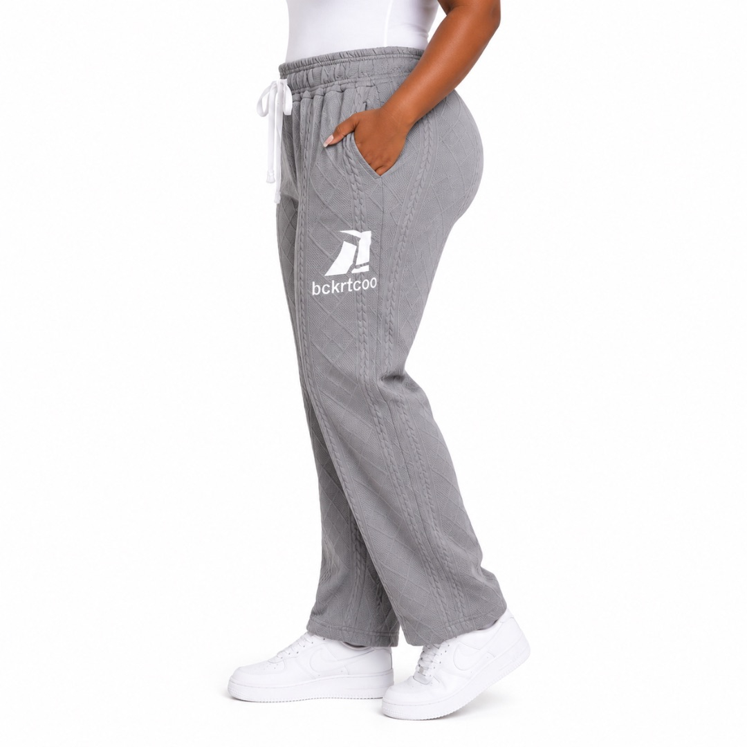 Womens Grey Textured Drawstring Lounge Pants