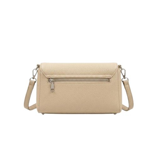Textured Faux Leather Flap Crossbody  Cream Beige