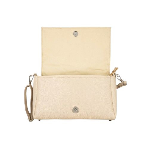 Textured Faux Leather Flap Crossbody  Cream Beige