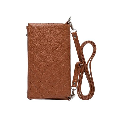 Quilted Faux Leather Crossbody Bag Tan Brown