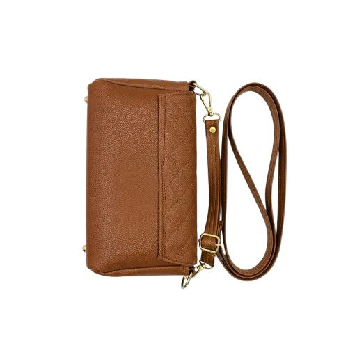 Quilted Faux Leather Crossbody Bag Tan Brown