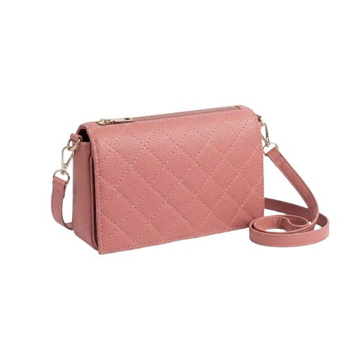 Quilted Faux Leather Crossbody Bag Dusty Rose