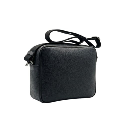 Classic Black Textured Faux Leather Crossbody Camera Bag