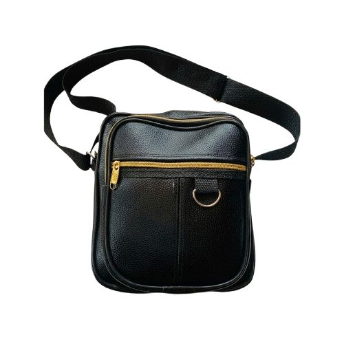 Multi Pocket Black Textured Faux Leather Crossbody Bag
