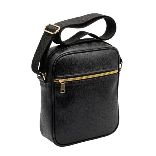 Multi Pocket Black Textured Faux Leather Crossbody Bag