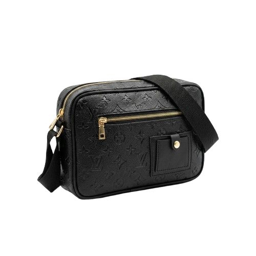 Embossed Black Faux Leather Multi Pocket Crossbody Bag