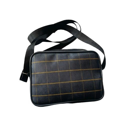 Grid Patterned Black and Yellow Crossbody Handbag