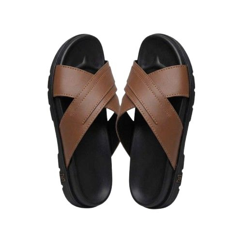 Classic Brown Cross Strap Leather Sandals