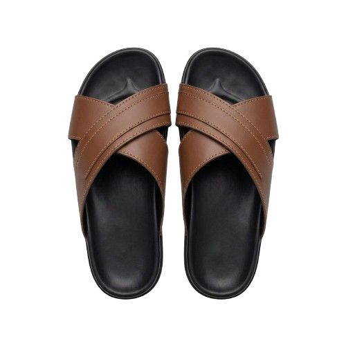 Classic Brown Cross Strap Leather Sandals