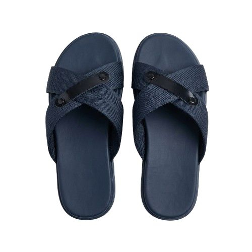 Textured Cross Strap Casual Slides