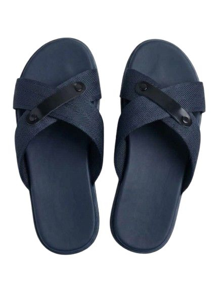 Textured Cross Strap Casual Slides