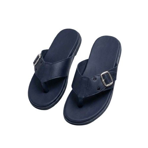 Navy Blue Thong Sandals with Adjustable Silver Buckle