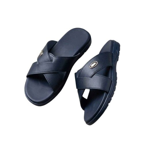 Mens Black Slide Sandals with Cross Straps