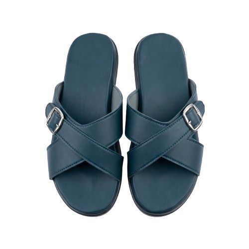 Mens Black Slide Sandals with Buckle Detail