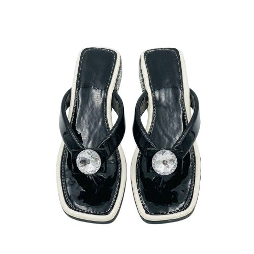 Womens Black Embellished Sandals with Rhinestone Detail