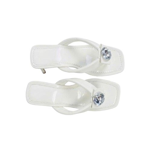 Square Toe Thong Sandals with Crystal Embellishment