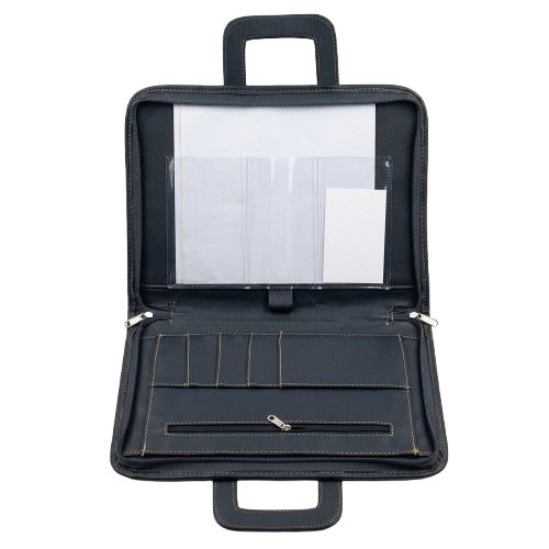 Black Leather Conference Folder with Handle