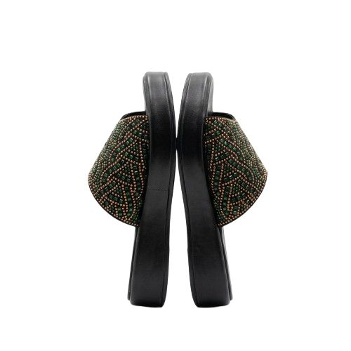 Embellished Platform Wedge Slides with Crystal Details