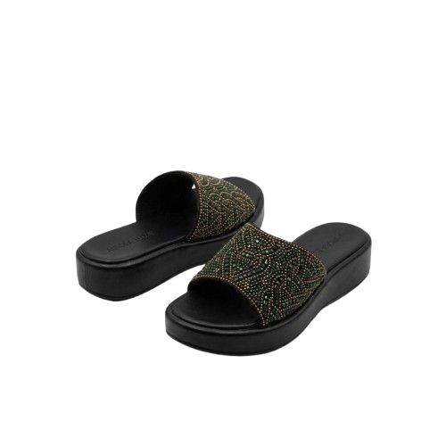 Embellished Platform Wedge Slides with Crystal Details