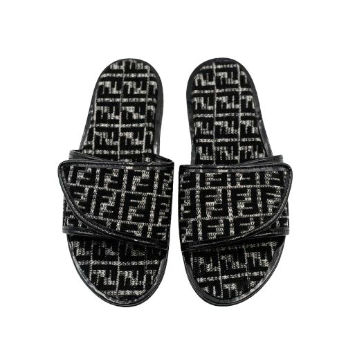 Black and White Geometric Patterned Slide Sandals