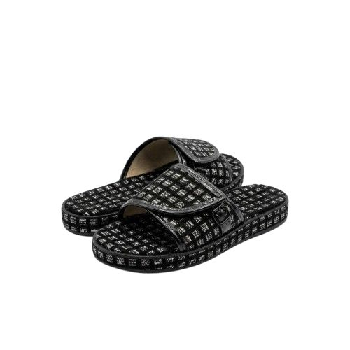 Black and White Geometric Patterned Slide Sandals