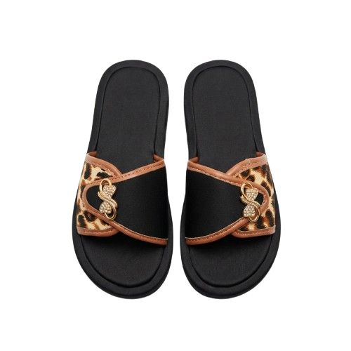 Leopard Print Detail Slide Sandals
