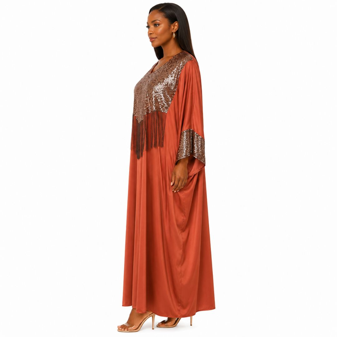 Sequin Panel Long Kaftan Dress