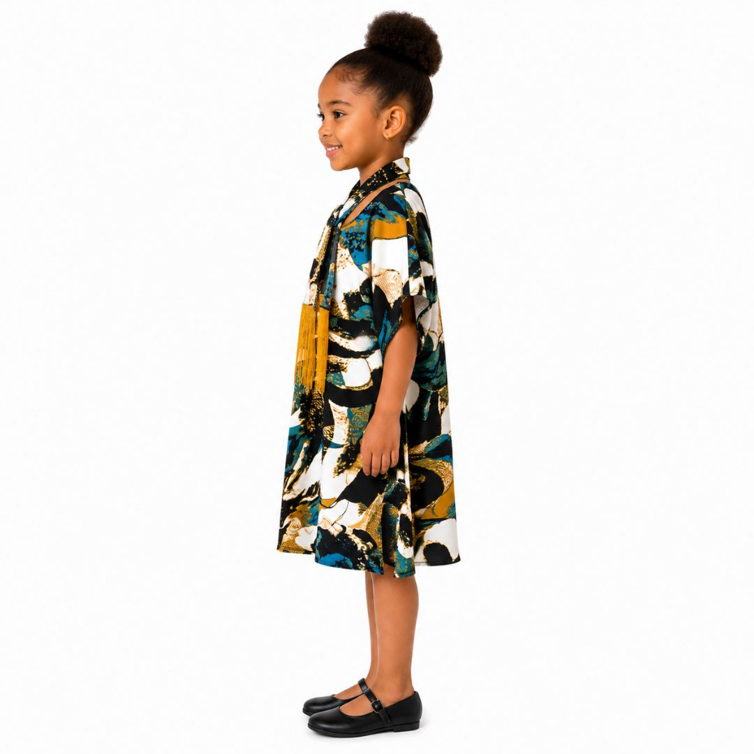 Children Abstract Print Tassel Detail Dress