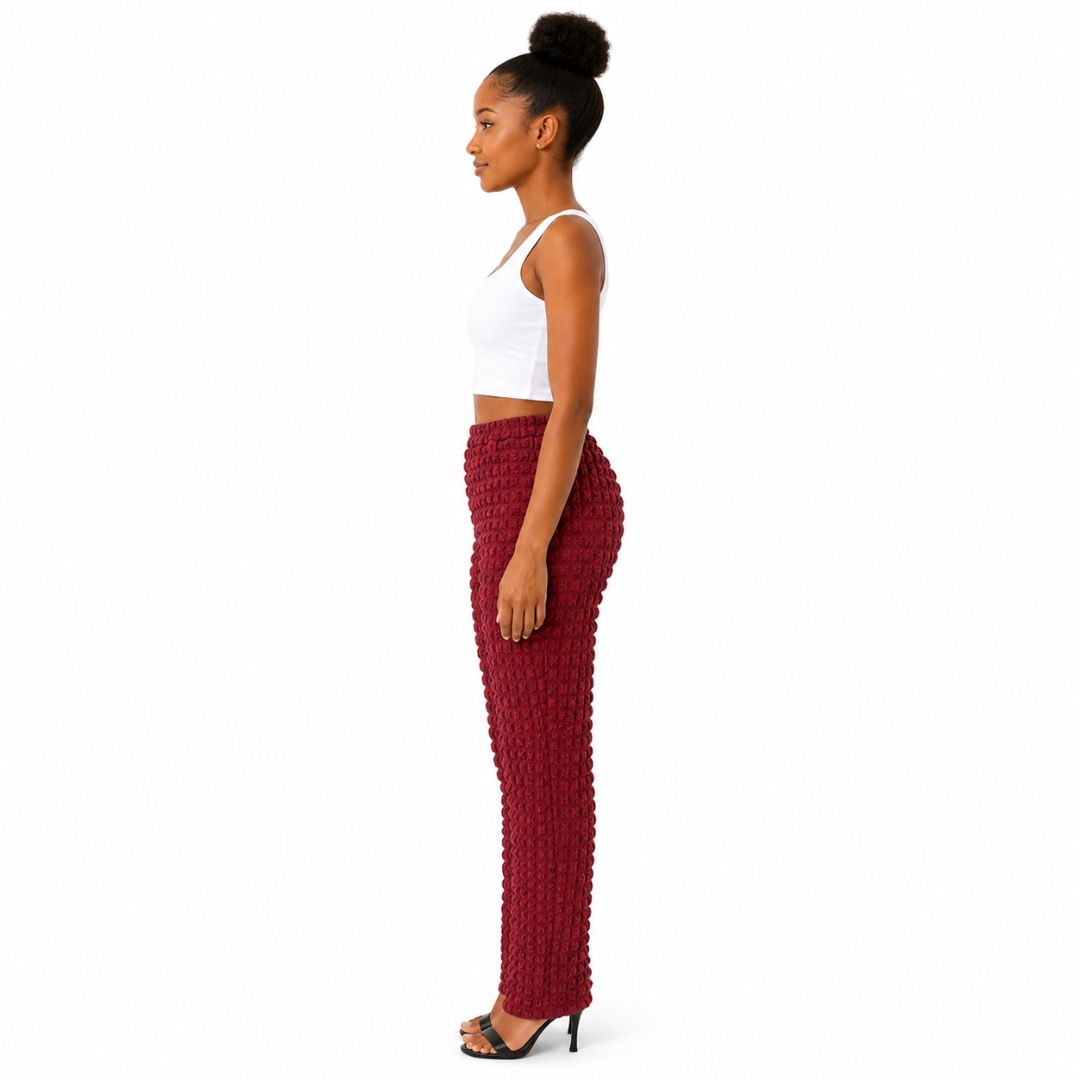 Textured Elastic Waist Straight Leg Trousers