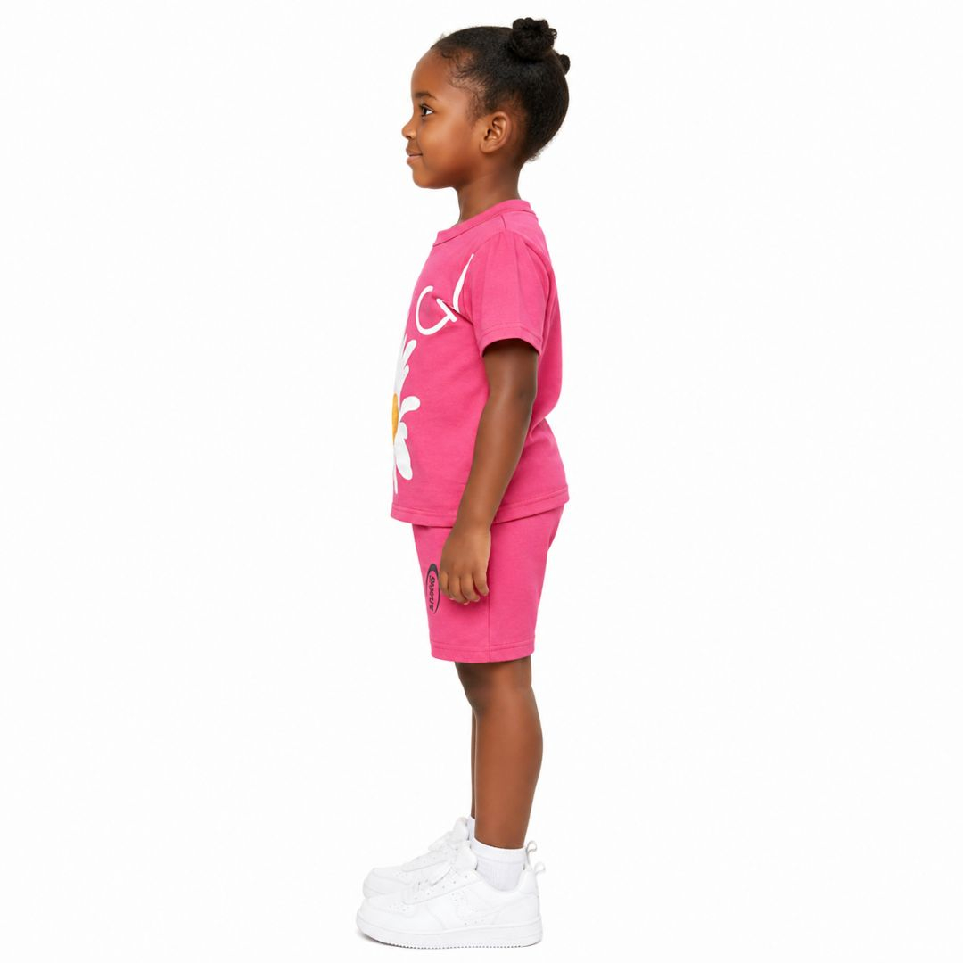 Kids Pink Two Piece Short Sleeve Top and Shorts Set