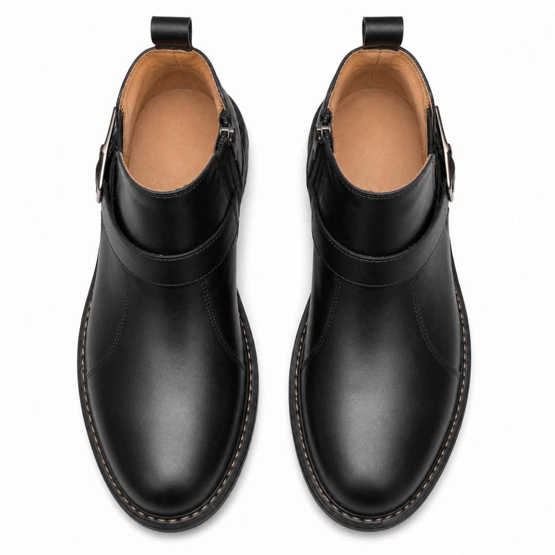 Classic Black Buckle Strap Mens Chelsea Boot