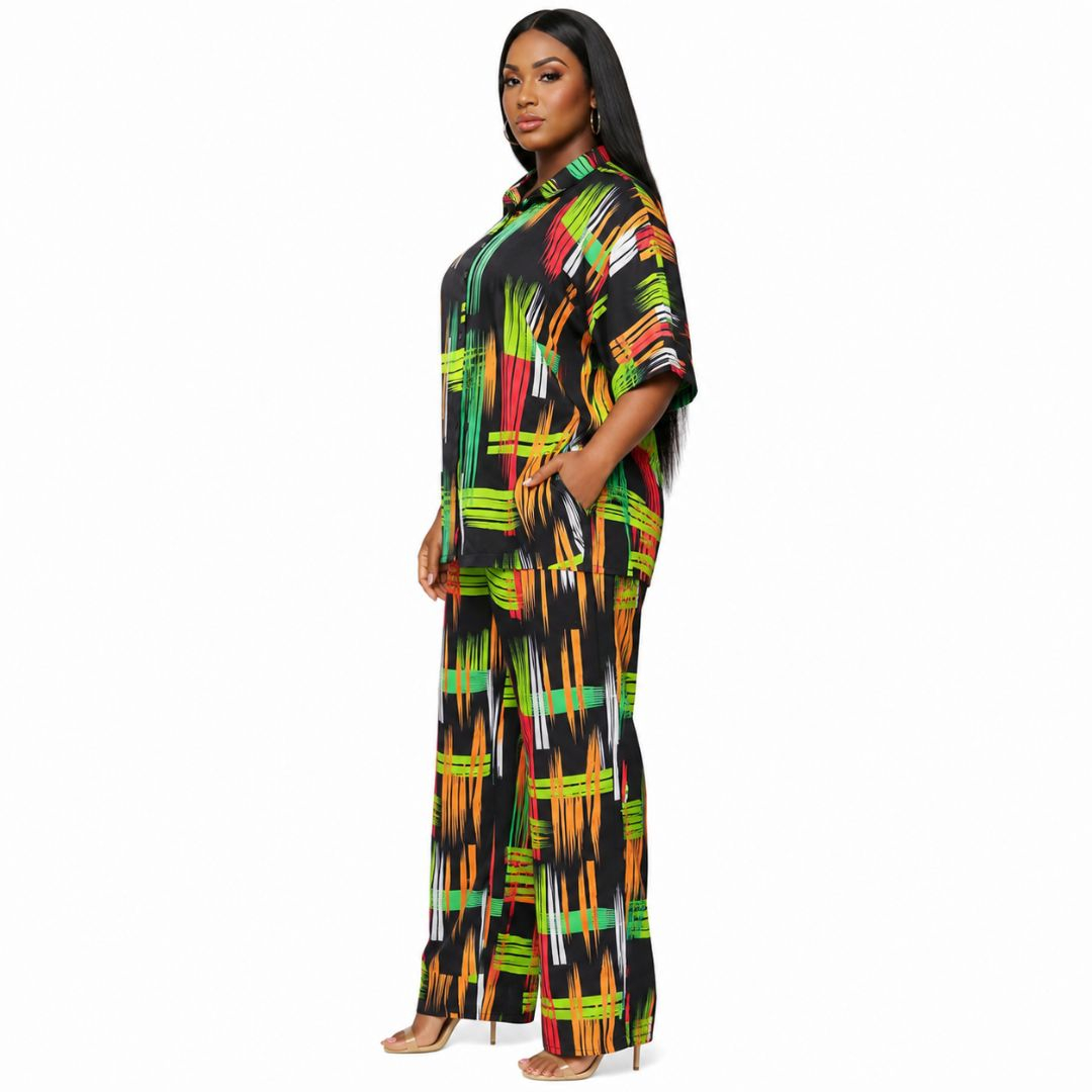 Abstract Pattern Two Piece Fabric Outfit