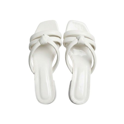 White Heeled Sandals with Knotted Straps