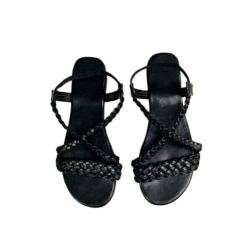 Black Braided Multi Strap Flat Sandals