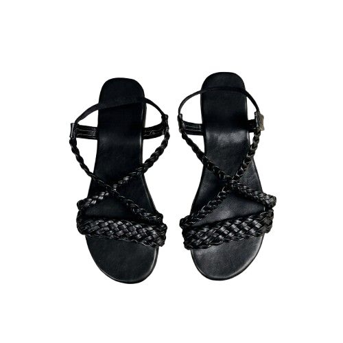 Black Braided Multi Strap Flat Sandals