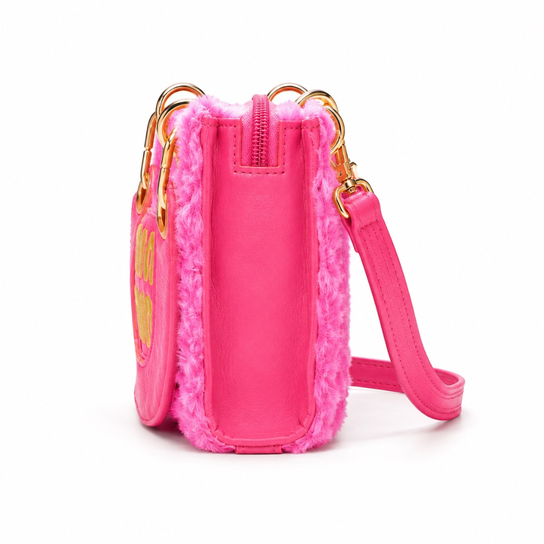 Womens Plush Faux Fur Mini Tote Crossbody Bag