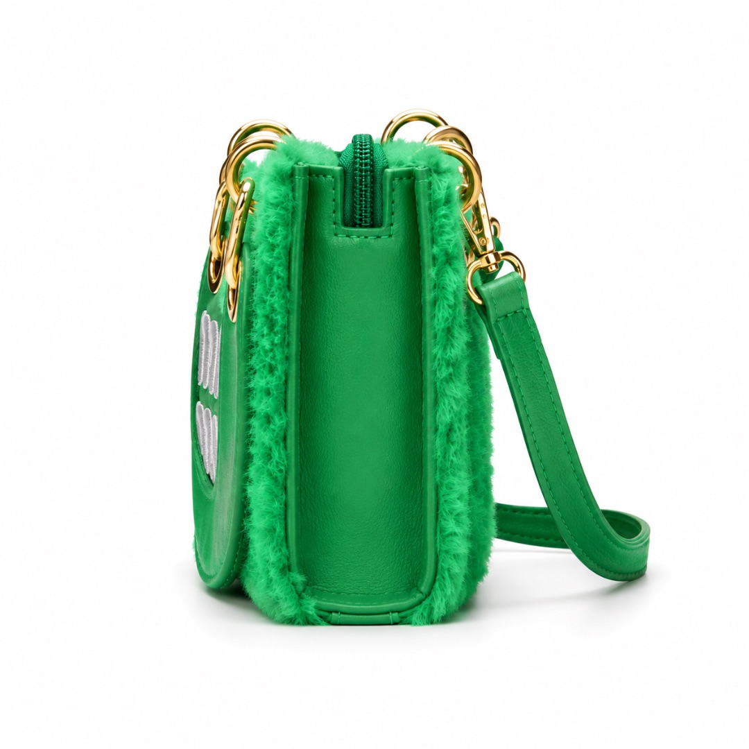 Womens Green Faux Fur Mini Tote Crossbody Bag