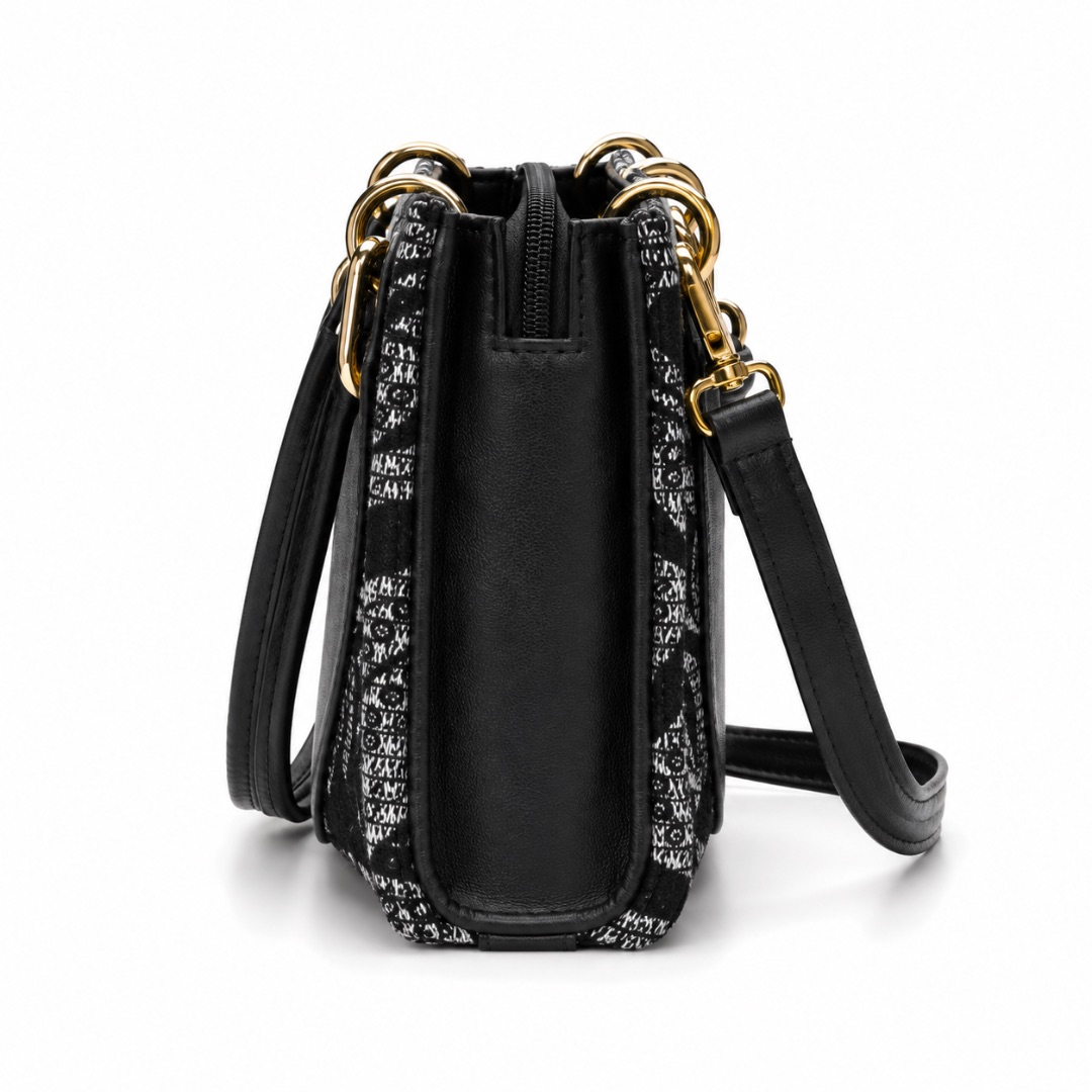 Womens Black Patterned Mini Tote Crossbody Bag
