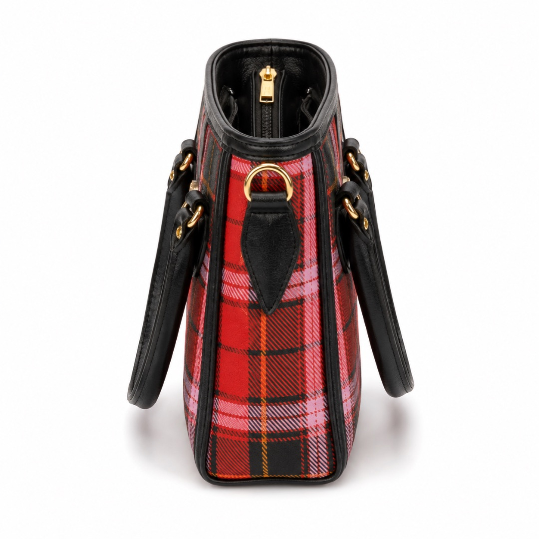 Womens Red Plaid Structured Tote Handbag