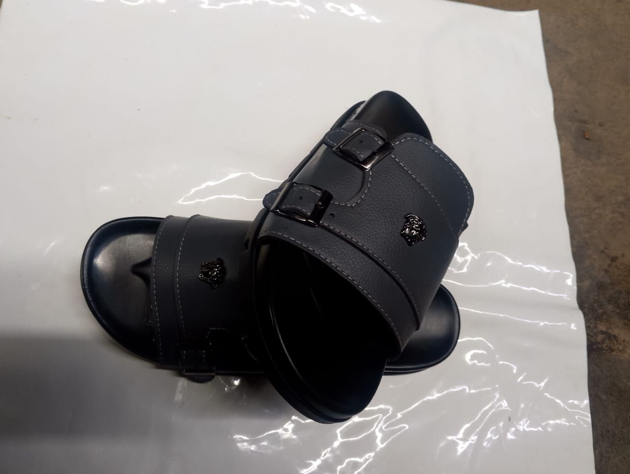 Luxury  Black Double Buckle Slide Sandals