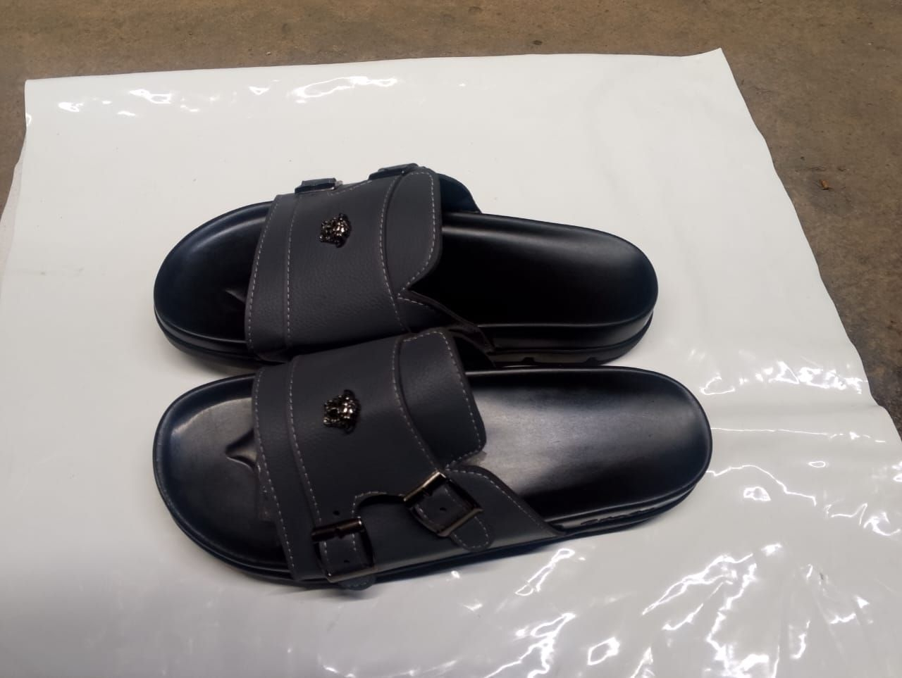 Luxury  Black Double Buckle Slide Sandals