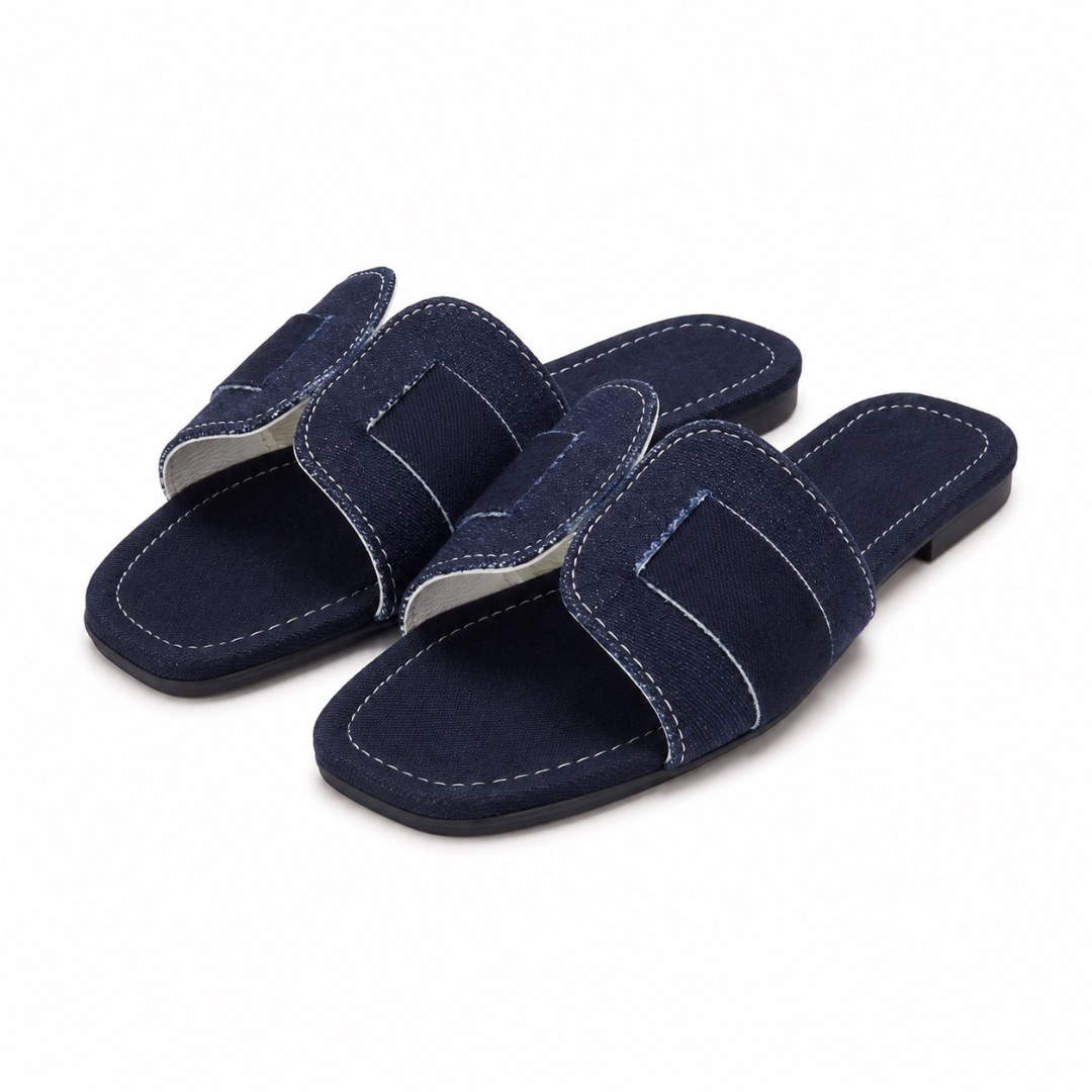 Luxury Black Denim Slide Sandals for Women