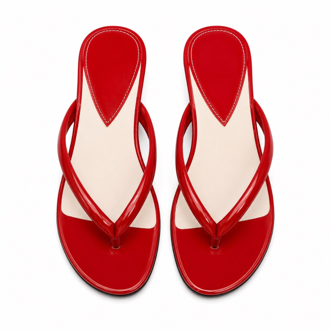 Luxury Red Glossy Low Heel Flip Flop Sandals   for Women